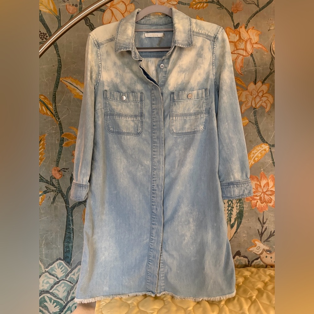 7 For All Mankind Acid Wash Denim Shirt Dress Light Wash Size Small